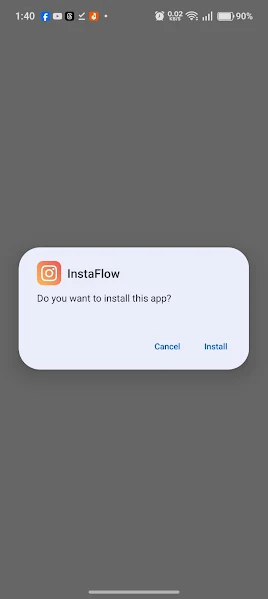 Screenshot of Insta Flow app interface